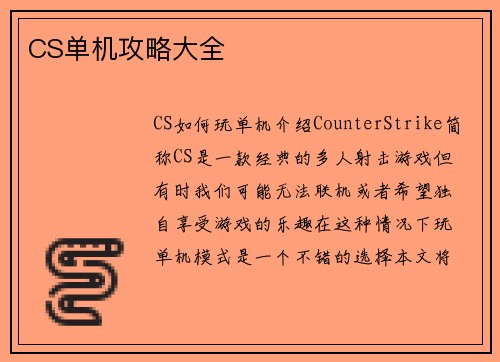 CS单机攻略大全