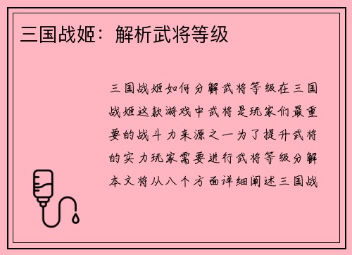 三国战姬：解析武将等级